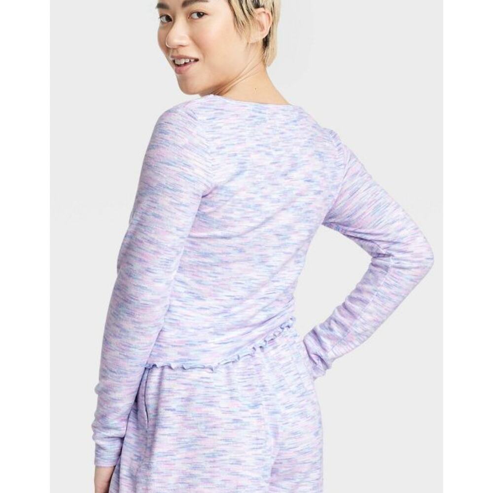 NWT COLSIE Top Women's Large Space Dye Purple Cropped Y2K Pajama Lounge Soft